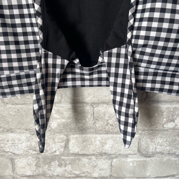 CocoShip Womens 14 Retro Ruched Ruffle Tie Knot Front Top in Gingham Black White - Picture 5 of 9